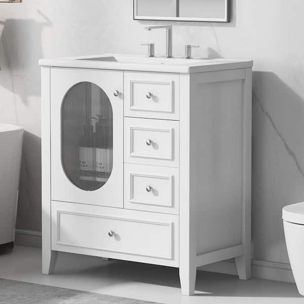 XUJMK 30 in. W x 18 in. D x 34 in. H White Linen Cabinet, 30 in. Bathroom Vanity with Sink, Bathroom Vanity Cabinet