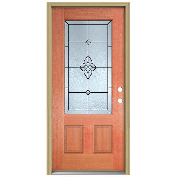 JELD-WEN 36 in. x 80 in. Rosemont 3/4 Lite Unfinished Mahogany Wood Prehung Front Door with Brickmould and Patina Caming