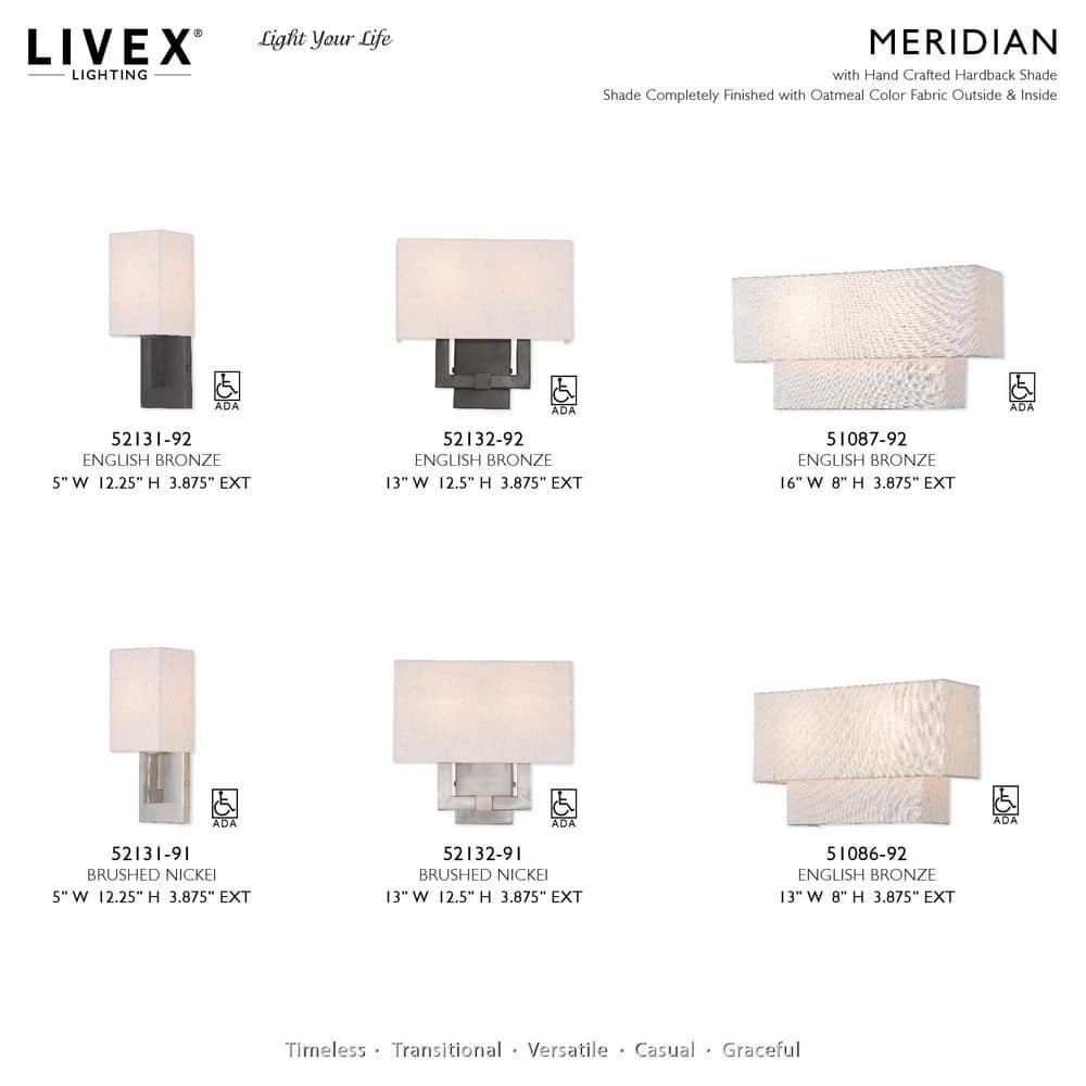 Meridian English Bronze 2-Light Wall Sconce with Oatmeal Shade