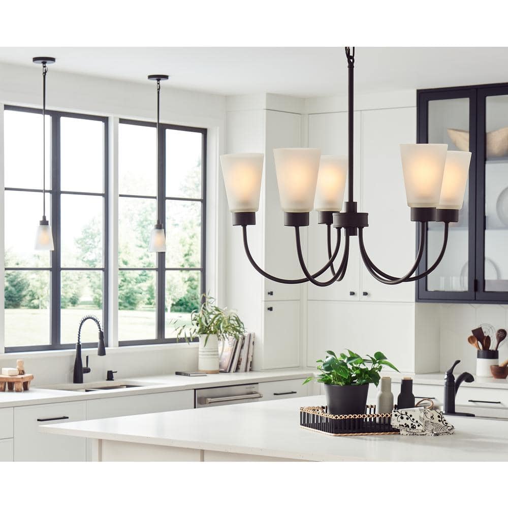 Erma 24 in. 5-Light Olde Bronze Traditional Shaded Circle Dining Room Chandelier with Satin Etched Glass Shades price history on PriceWatchPro