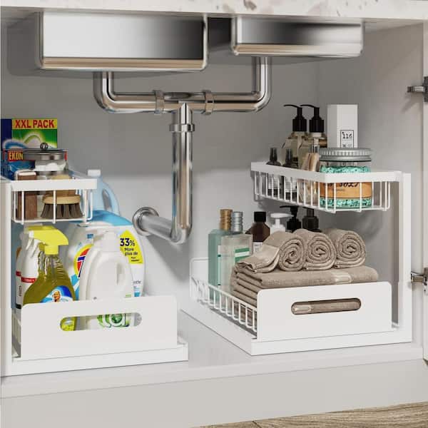 2 Pack Under Sink Organizer - Adjustable 2-Tier Pull-Out Cabinet Shelf For Kitchen & Bathroom