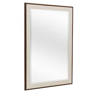 33.5 in. H x 27.5 in. W Textured Mat Lined Brown Rectangle Framed Beveled Glass Accent Wall Mirror