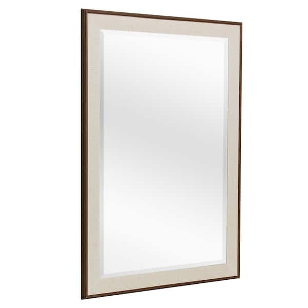Deco Mirror 41.5 in. H x 29.5 in. W Rustic Textured Mat Lined Brown Rectangle Framed Beveled Glass Bathroom Vanity Wall Mirror