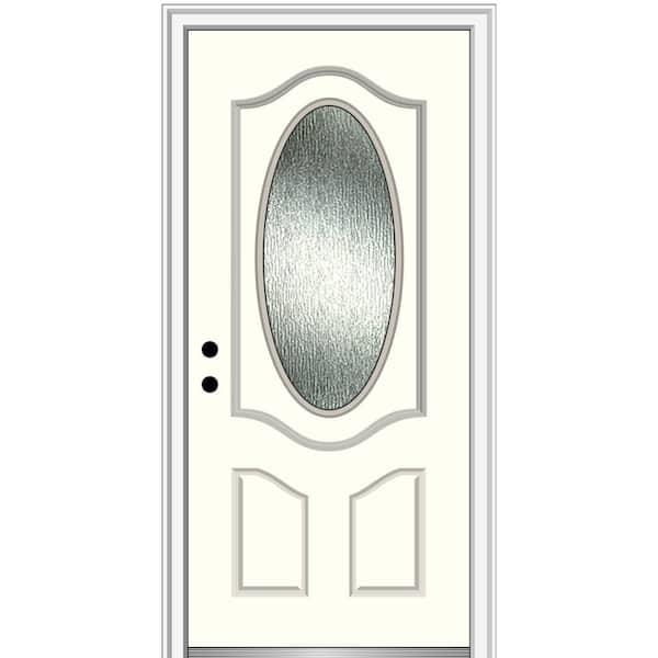 MMI Door 36 in. x 80 in. Right-Hand Inswing Rain Glass Alabaster Fiberglass Prehung Front Door on 4-9/16 in. Frame