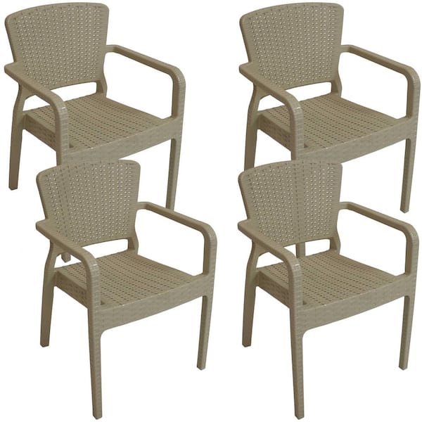 Sunnydaze Segonia Coffee Stacking Plastic Indoor/Outdoor Arm Chair (Set of 4)