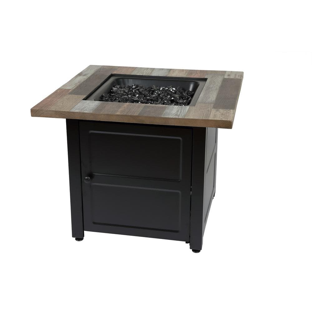 Cayden 30" Square Black and Brown Steel Gas Fire Pit Table
