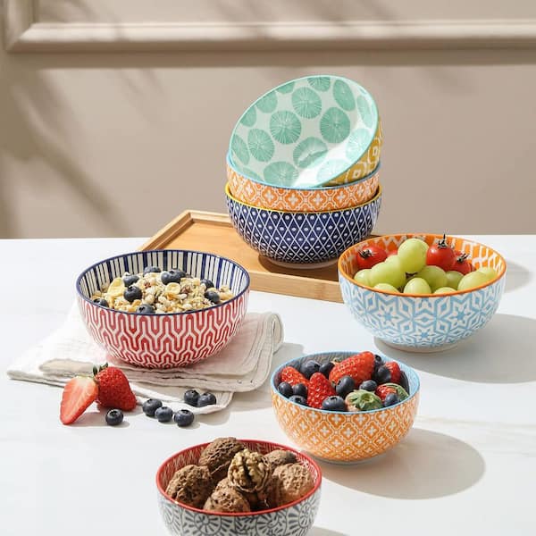 Anqtovp 24 fl. oz. Assorted Colors Multi-Colored Ceramic Cereal