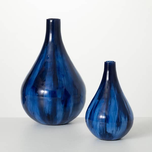 SULLIVANS 15 in. and 10 in. Cobalt Blue Iridescent Vases - (Set of 2) G8421  - The Home Depot