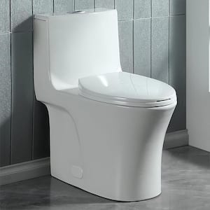 Elite 1-Piece Toilet 1.1 GPF/1.6 GPF Dual Flush Elongated Toilet with Soft Closing Seat in Glossy White