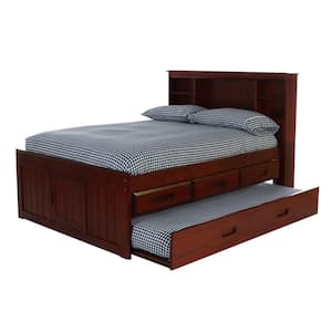 Merlot Mission Brown Full Sized Captains Bookcase Bed with 3-Drawers and a Twin Trundle