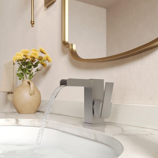LED Mid Arc 8 in. Widespread Single Handle Bathroom Faucet 1.8 GPM in Brushed Nickel Drain Included Stainless Steel