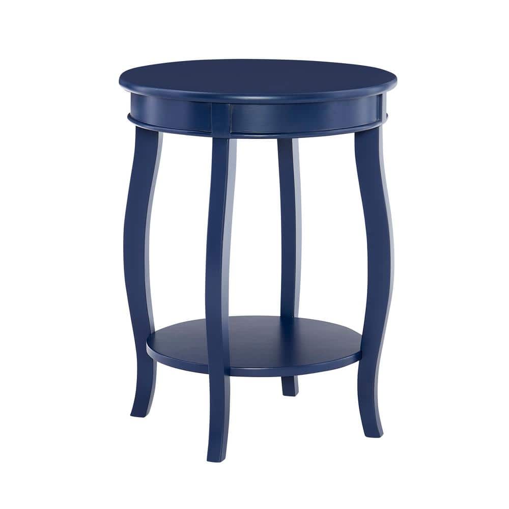 Justine Navy Blue Round Wood End Table with Shelf