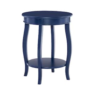 Justine 24 in. H x 18 in. W Dark Blue Round Wood Side Table with Shelf