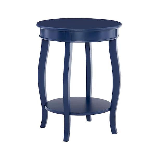 Linon Home Decor Justine 24 in. H x 18 in. W Dark Blue Round Wood Side Table with Shelf
