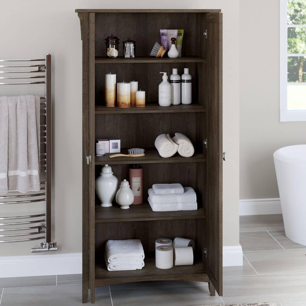 Salinas Mission-Style Ash Brown Tall Storage Cabinet with Adjustable Shelving