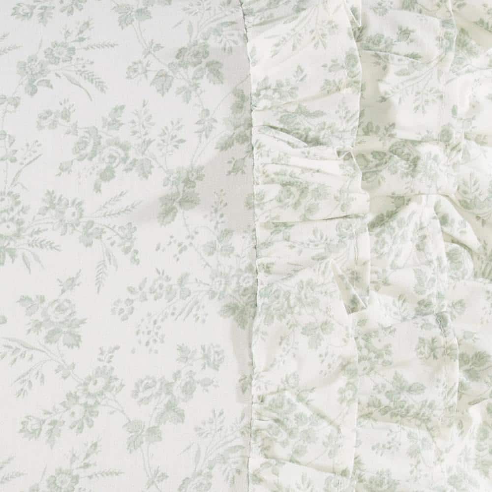 Harper Pale Green Floral Embroidered Rectangular Throw Pillow