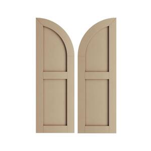 12 in. x 90 in. Polyurethane Smooth Two Equal Flat Panel with Quarter Round Arch Top Faux Wood Shutters Primed Tan