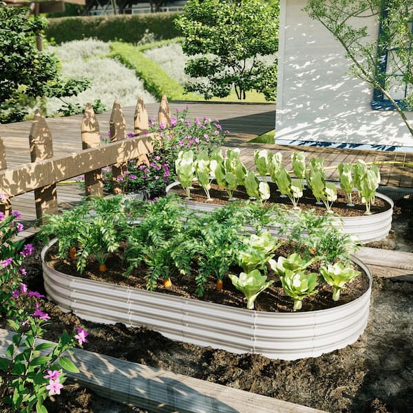 コロ付きメタルガーデンベッド 94 in. x 50 in. x 12 in. Silver Metal Raised Garden Bed Kit