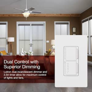 Maestro Dual Dimmer Switch and Timer Switch w/Wallplate, Incandescent Only, 300W/Single-Pole, White (MA-L3T251HW-WH)