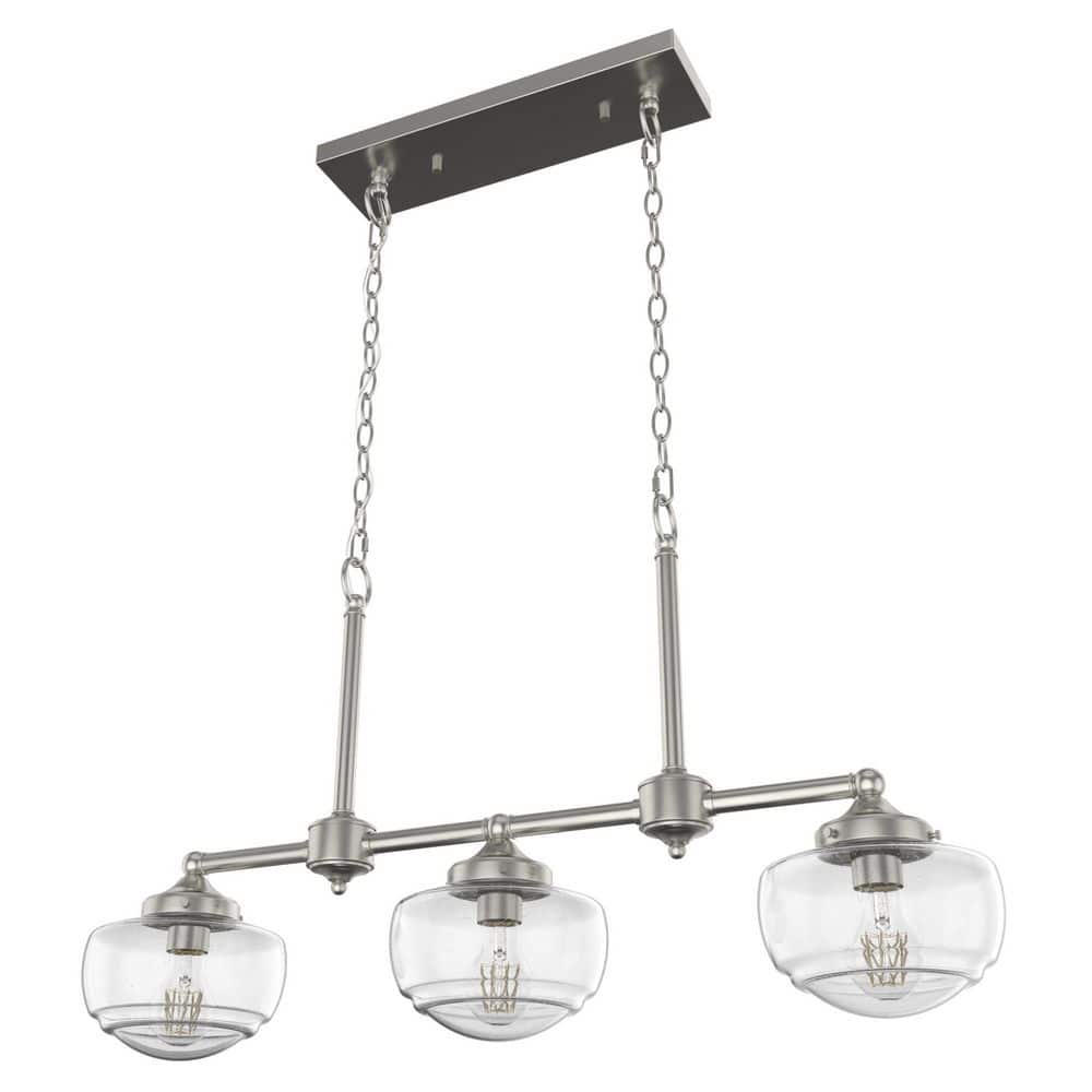 Saddle Creek Brushed Nickel 3-Light Schoolhouse Linear Chandelier