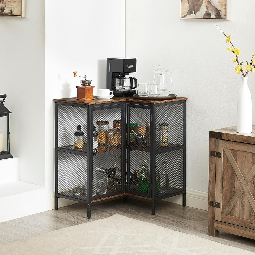 17 Stories 4-Tier Kitchen Bakers Rack With Storage Cabinet And Hutch, Microwave Oven Stand Coffee Bar Cabinet