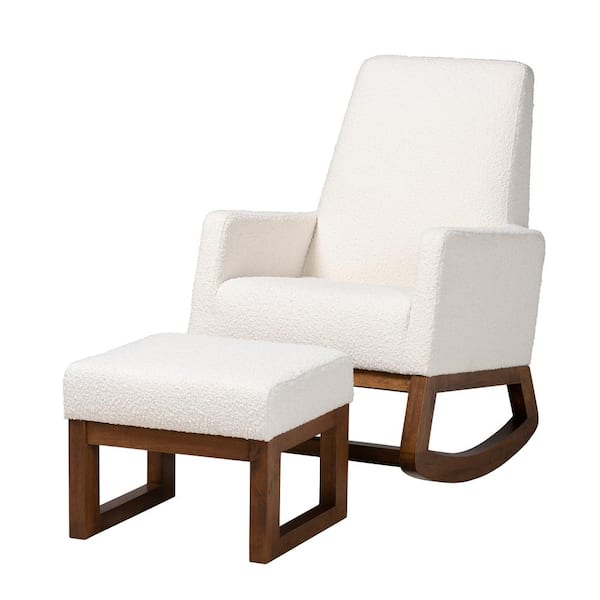 Baxton Studio Yashiya Off-White and Walnut Brown Rocking Chair and Ottoman Set
