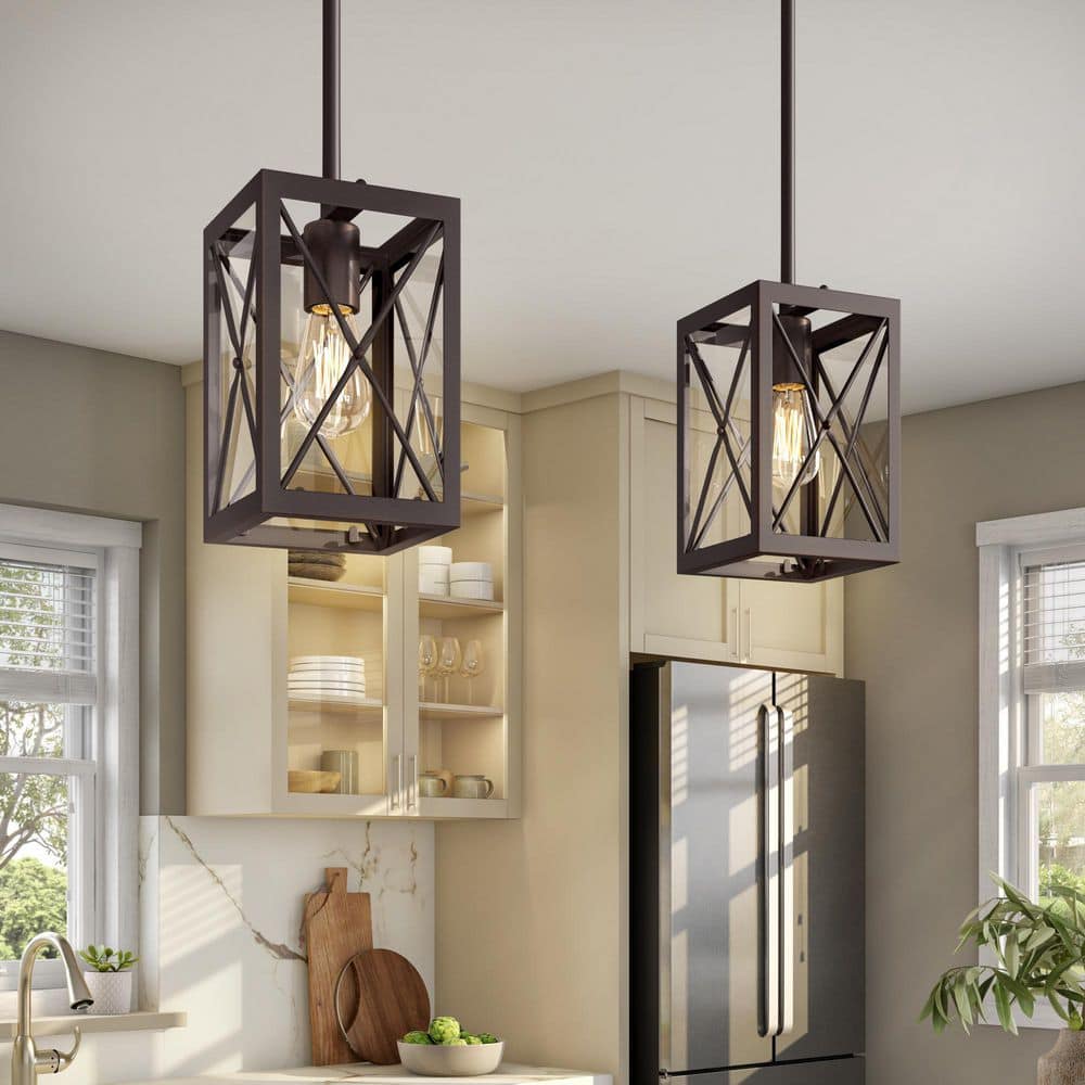 Satin Bronze Mini Pendant Light with Clear Glass Panels