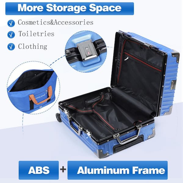 HIKOLAYAE 2 Piece Blue Bag ABS + Aluminum Frame Hardside Spinner