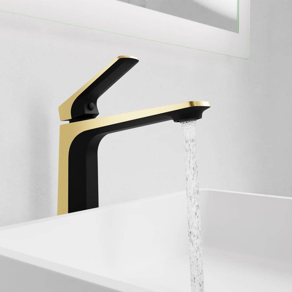 Matte Black and Brushed Gold Single Handle Bathroom Faucet