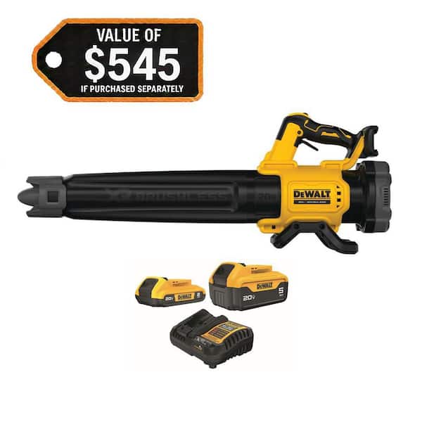 20V MAX 125 MPH 450 CFM Brushless Cordless Handheld Leaf Blower w/ Concentrator Nozzle, 5 Ah & 2 Ah Batteries & Charger