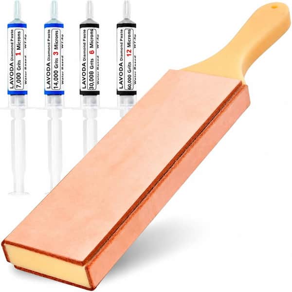 4-Sided Leather Strop with Diamond Polishing Compound, 15.7 in. x 3 in. Extra Large Water Buffalo Kit