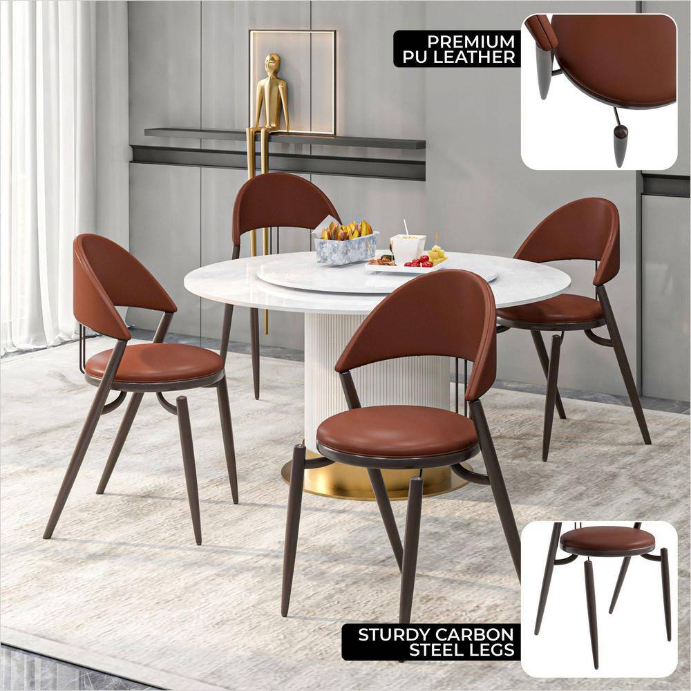 Venice Dark Brown Leather Upholstered Side Chair with Metal Legs