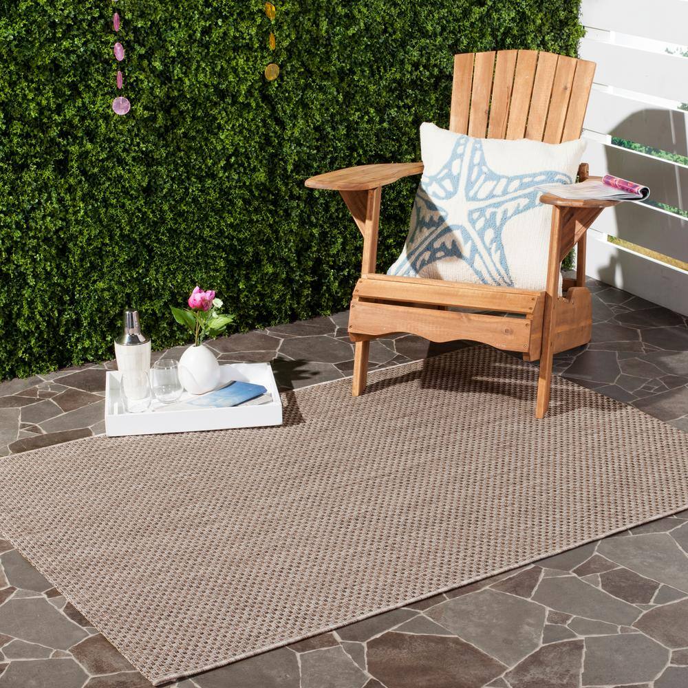 Beige and Brown Rectangular Synthetic Outdoor Area Rug