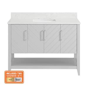 Baybarn 48 in. W x 22 in. D x 35 in. H Single Sink Freestanding Bath Vanity in Gray with White Engineered Stone Top