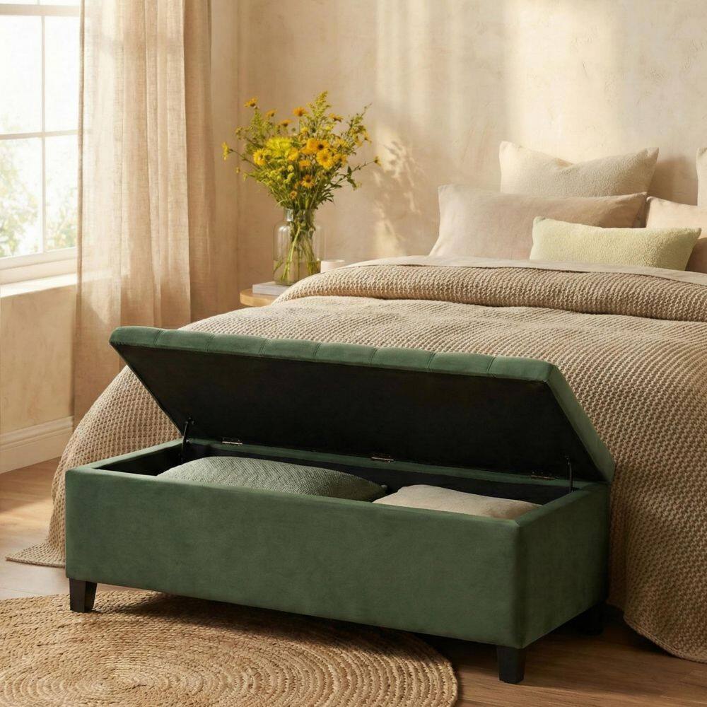 Lilac 51.18 in. Green Upholstered Storage Ottoman Bench with Storage