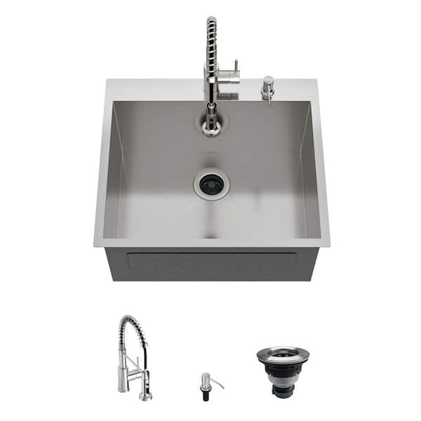 25 in. D x 22 in. W 24.7 Gallons Drop-in Laundry/Utility Sink Brushed with Powerful Spray Pull Down Faucet