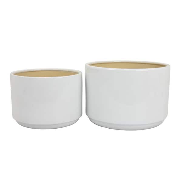 12.5 Dia White Ceramic Round Accent Planter Set (2-Pack)
