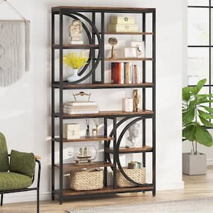 Earlimart 39.37 in. Wide Rustic Brown Engineered Wood 10-Shelf Etagere Bookcase Bookshelf with Open Storage Shelves