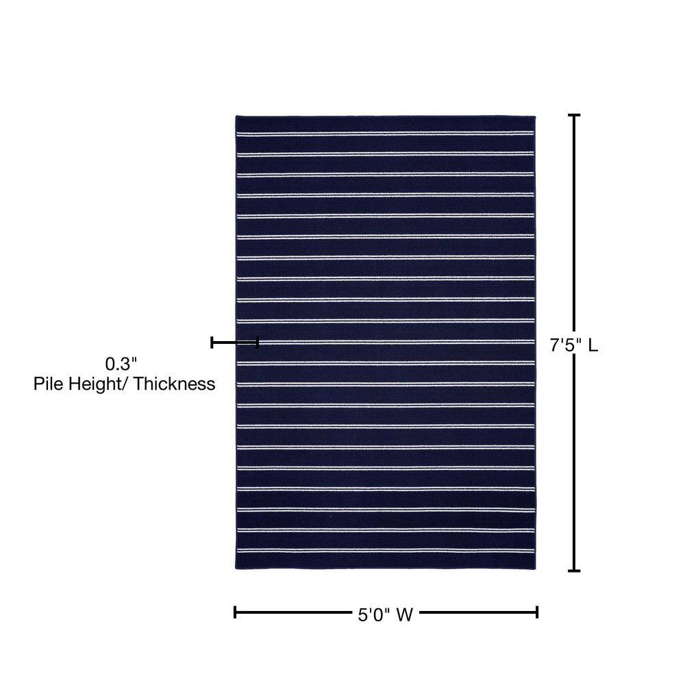 Avery 5' x 7' Blue Tufted Synthetic Stripe Area Rug