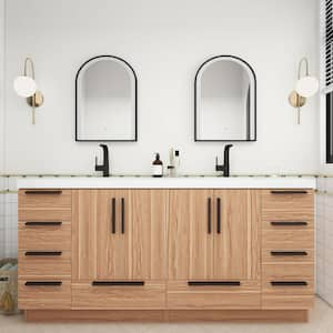 Carla 71 in. W x 20 in. D x 35 in. H Double Sink Freestanding Bath Vanity in White Oak with White Acrylic Top