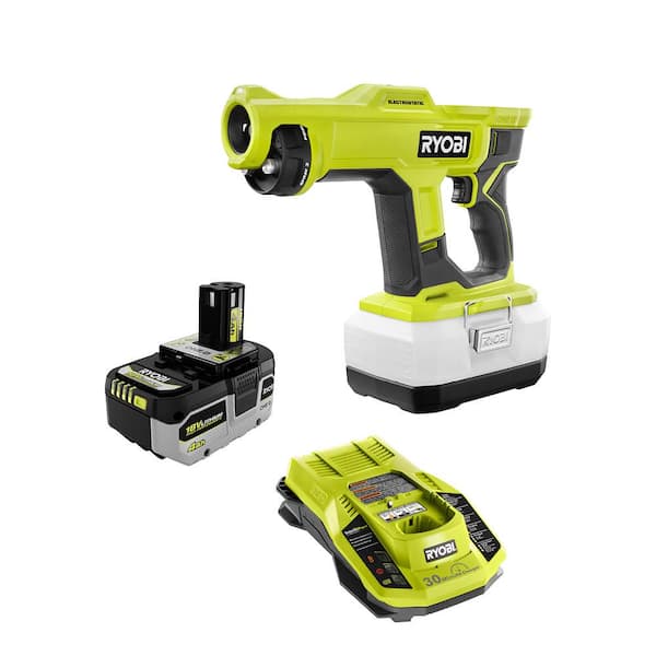 RYOBI ONE+ 18V Cordless Handheld Electrostatic Sprayer with High Performance 4.0 Ah Battery and Charger Kit