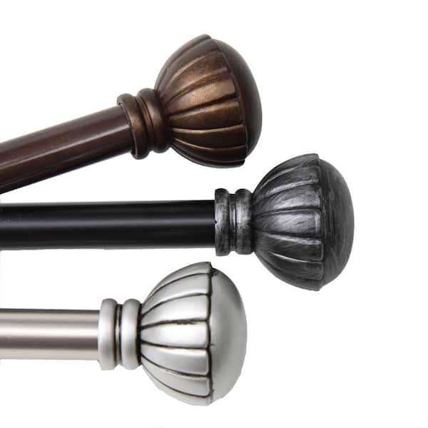 Rod Desyne 18 in. - 28 in. Telescoping Single Curtain Rod Kit in Black with Magnolia Finial