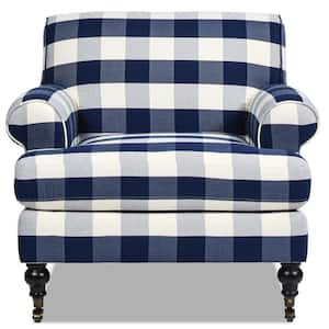 Alana 38 in. Rolled Arm Lawson French Country Woven Large Living Room Accent Armchair with Metal Casters in Blue Lattice