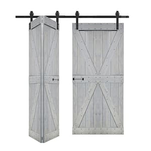 K Style 48 in. x 84 in. French Gray Finished Solid Wood Double Bi-Fold Barn Door With Hardware Kit -Assembly Needed