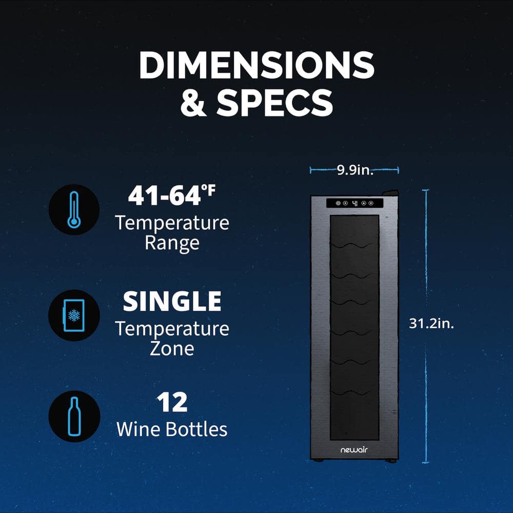 Newair Black Mirrored Glass Freestanding Wine Refrigerator