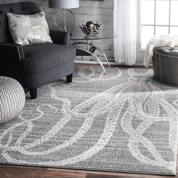 Thomas Paul Octopus Gray 10 ft. x 14 ft. Indoor/Outdoor Patio Area Rug