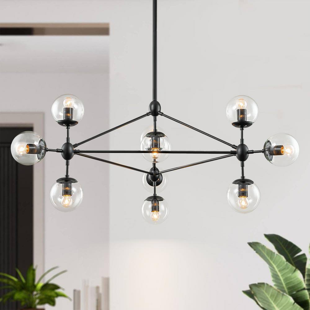 Black 10-Light Sputnik Chandelier with Glass Globe Shades