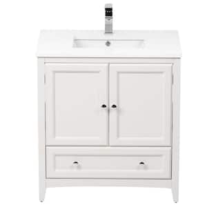 Oxford 30 in. Vanity in Antique White with Ceramic Vanity Top in White with White Basin and Mirror (Faucet Not Included)