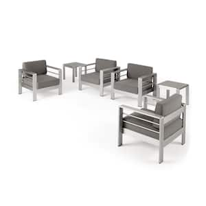 Cape Coral Silver 6-Piece Aluminum Outdoor Patio Conversation Set with Khaki Cushions