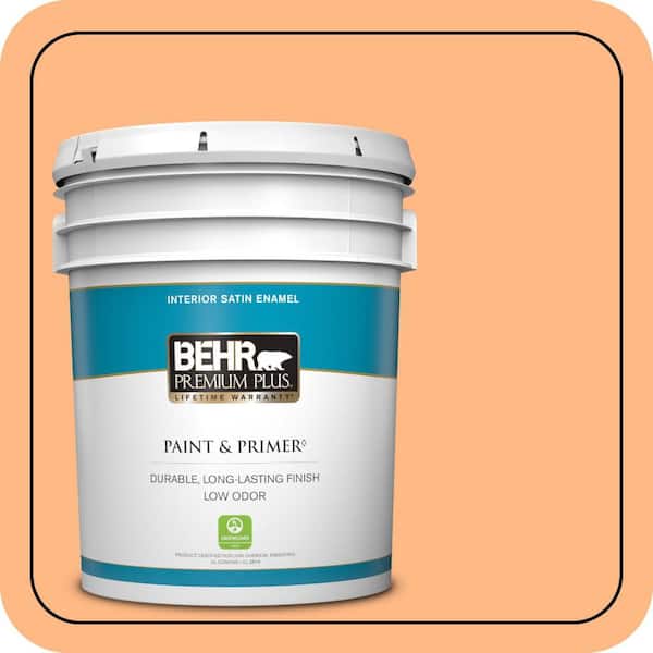 BEHR PREMIUM PLUS 5 gal. #250B-4 Coral Gold Satin Enamel Low Odor Interior Paint & Primer